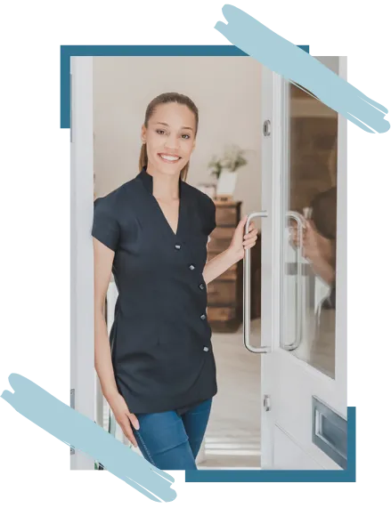 Business owner welcoming a customer