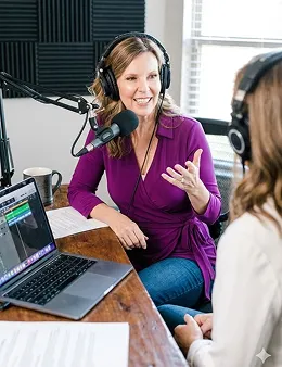 Laura recording the podcast